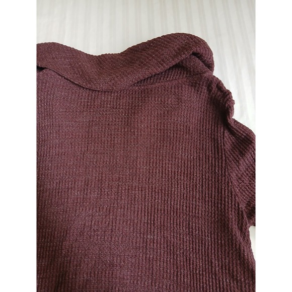 Anthropologie Top Medium Thermal Waffle Knit Burgundy Cowl Neck Layers Boho - Picture 14 of 15